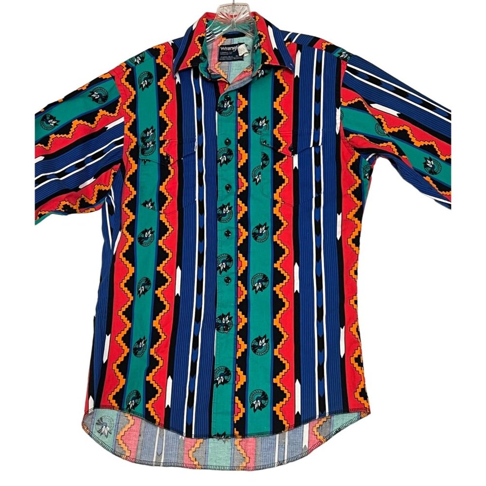 Vintage Wrangler Cowboy Cut Shirt Regular Fit X-Long Tails Size 15-33 Southwest